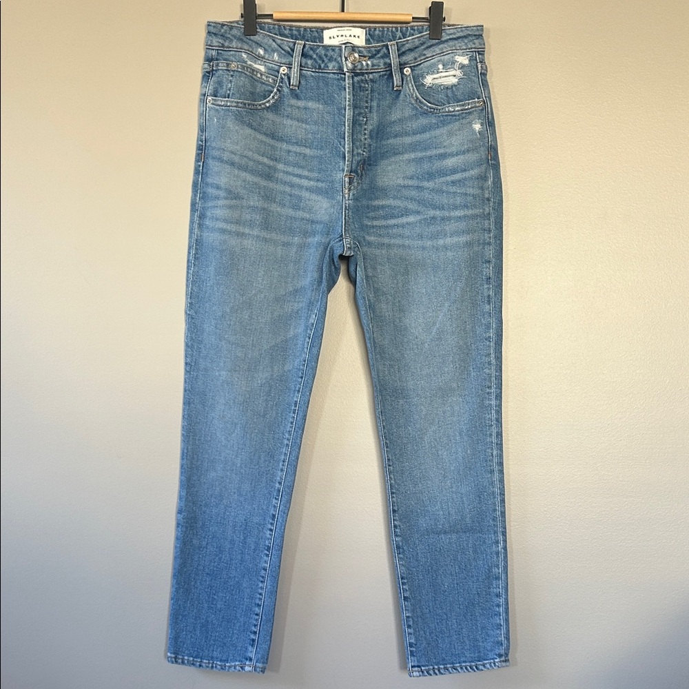 SLVRLAKE Lou Lou Mid Rise Slim Straight Leg Jeans Size 31 Blue